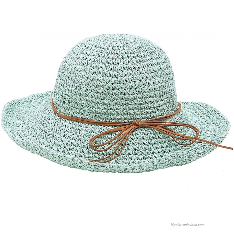 Yatemiole Women's Wide Brim Caps Foldable Fashion Summer Beach Sun Straw Hats Mint at Women’s Clothing store