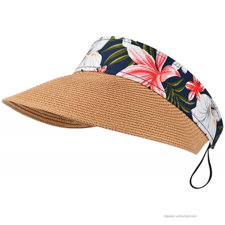 ZIIVARD Women Straw Sun Visor Hat Adjustable Wide Brim Cap Foldable Summer UV Protection Beach Hats Vintage Style Khaki at Women’s Clothing store