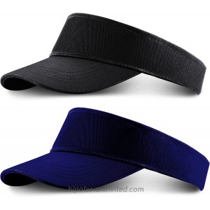 2 Pieces Sun Hat Visor Wide Brim Empty Top UV Protection Hat Summer Beach Hats Black Navy Blue