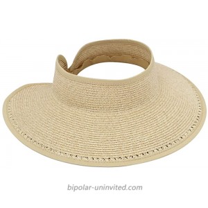 Krono Krown Women's Wide Brim Roll up Visor Packable Summer Sun Beach Hat - Paper Straw Adjustable UPF50+ Natural Heather Pierced at  Women’s Clothing store