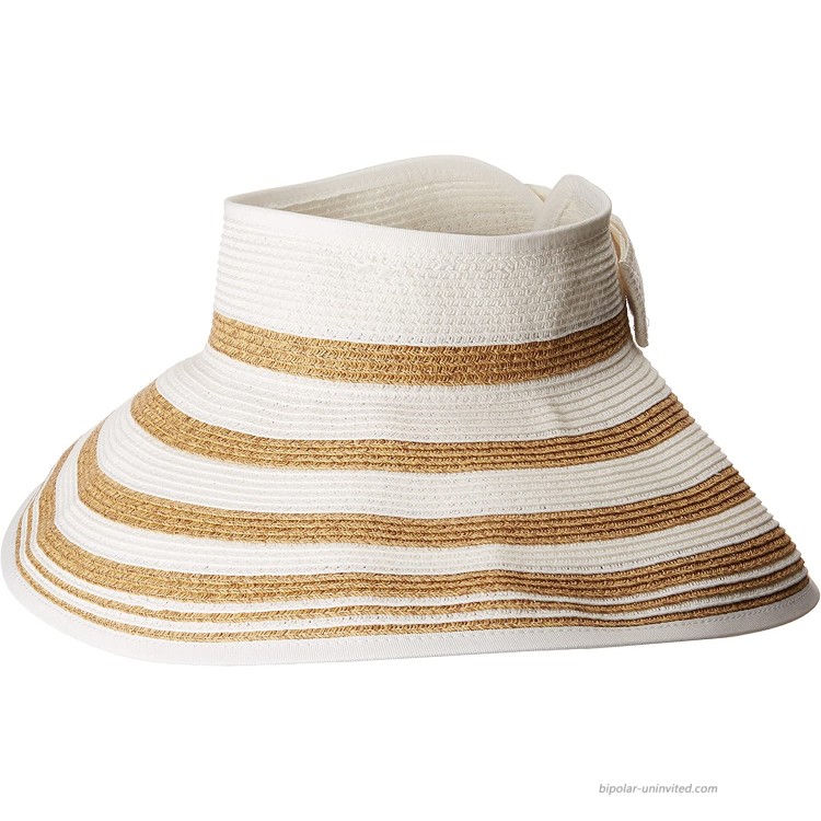 San Diego Hat Company UBV042 Roll Up Visor with Stripe Pattern and Bow Closure White One Size at Women’s Clothing store
