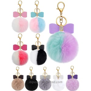 10 Pieces Bow Rhinestone Pom Pom Keychain Keyring Fluffy Ball Key Chain Faux Fur Ball Pompoms Keychains for Girls Women at  Women’s Clothing store