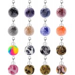 16 Pcs Pom Poms Keychains Fluffy Puff Ball Keychain Faux Rabbit Fur Ball Keychain for Girls Women Leopard Mix Colors & Rainbow at Women’s Clothing store