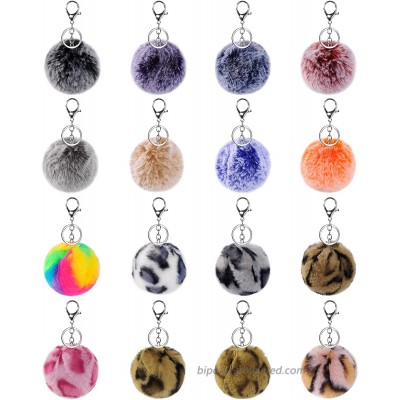 16 Pcs Pom Poms Keychains Fluffy Puff Ball Keychain Faux Rabbit Fur Ball Keychain for Girls Women Leopard Mix Colors & Rainbow at  Women’s Clothing store
