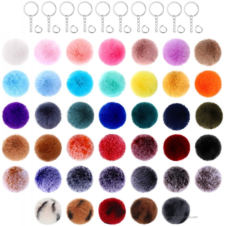 160 Pieces Pom Pom Keychain Set Include 40 Pieces Pom Poms 2.75 Inch Faux Fur Pompoms Fluffy Balls 40 Pieces Keychains and 80 Pieces Open Jump Rings for DIY Pom Pom Keychain Bag Charm Accessories at Women’s Clothing store