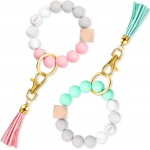2 Pieces Silicone Key Ring Bracelet Beaded Bangle Keychain Bracelet Wristlet Key Ring Key Chain Bracelet Bangle Wristlet Tassel Keychain Silicone Beaded Bangle Chains for Women Girls Ladies at Men’s Clothing store