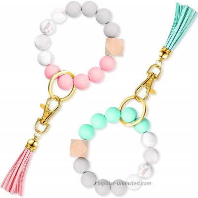 2 Pieces Silicone Key Ring Bracelet Beaded Bangle Keychain Bracelet Wristlet Key Ring Key Chain Bracelet Bangle Wristlet Tassel Keychain Silicone Beaded Bangle Chains for Women Girls Ladies at  Men’s Clothing store
