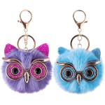 2Pcs Pom Pom Keychain Fluffy Cute Puff Ball Keychain for Women Owl Gift for Girls Bag Purse Car Key Rings Shiny Owl Blue at Women’s Clothing store