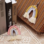 3 Pieces Boho Mini Tassel Rainbow Keychains Handmade Weaving Macrame Rainbow Keychains Car Key Ring Bag Wallet Purse Holder for Women Girls at Women’s Clothing store