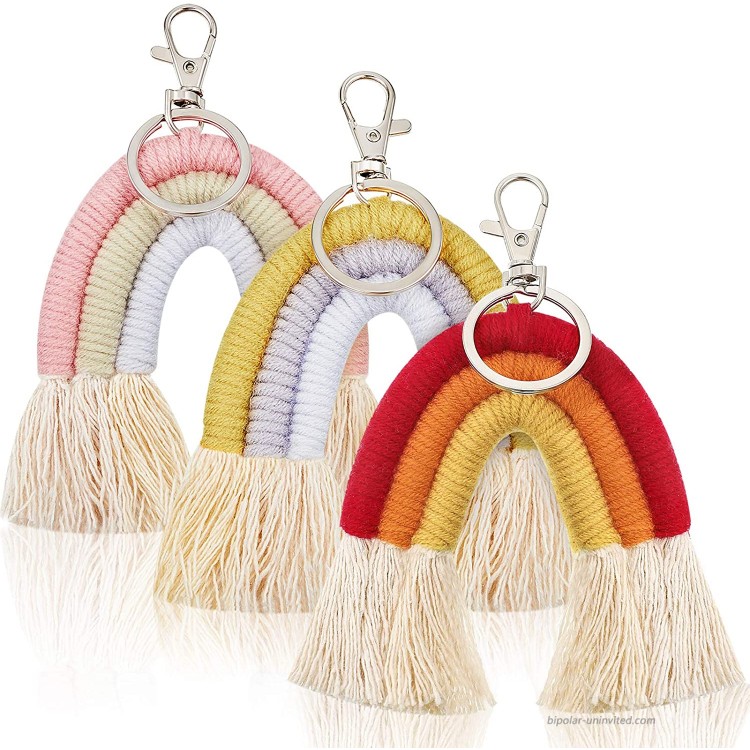 3 Pieces Boho Mini Tassel Rainbow Keychains Handmade Weaving Macrame Rainbow Keychains Car Key Ring Bag Wallet Purse Holder for Women Girls at Women’s Clothing store