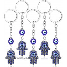 5 Pieces Hamsa Hand Keychain Evil Eye Silver Keychain Fatima Protection Charms Blue Good Luck Key Holder for Attaching to Keys and Bags
