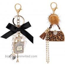 Allnice Women Keychain 2 Pack Perfume Bottle Diamond Keychain + Leopard Keychain Bow-Knot Pearl Handbag Personalised Keyring Golden Cute Keyrings for Women Girls Car Key Ring Crafts Bags at  Women’s Clothing store