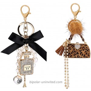 Allnice Women Keychain 2 Pack Perfume Bottle Diamond Keychain + Leopard Keychain Bow-Knot Pearl Handbag Personalised Keyring Golden Cute Keyrings for Women Girls Car Key Ring Crafts Bags at  Women’s Clothing store