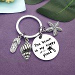 Beach Lover Gift Keychain Beach Jewelry The Beach is My Happy Place Keyring Stainless Steel Key Chain Birthday Christmas Graduation Gift for Women Girl Teens Beach Lover at Women’s Clothing store