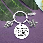 Beach Lover Gift Keychain Beach Jewelry The Beach is My Happy Place Keyring Stainless Steel Key Chain Birthday Christmas Graduation Gift for Women Girl Teens Beach Lover at Women’s Clothing store