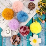 BQTQ 26 Pieces Keychain Pompom Rabbit Faux Fur Pompoms Fluffy Balls Fluffy Poms Keyirings for Women Girls Bag Accessories 26 Bright Colors