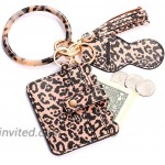 BSJELL Wristlet Keychain Wallet-Acetate Bangle Key Ring Bracelet Tassel Keyring ID Crad Charpstick Holder for Women Leopard at Women’s Clothing store