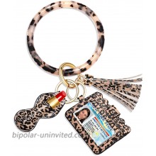BSJELL Wristlet Keychain Wallet-Acetate Bangle Key Ring Bracelet Tassel Keyring ID Crad Charpstick Holder for Women Leopard at  Women’s Clothing store