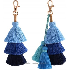 Colorful Tassel Bag Charm KeyChain - Handmade Bohemian Handbag Fringe Keychain for Women Bag Charm Key Chain 2pcs Style Blue02