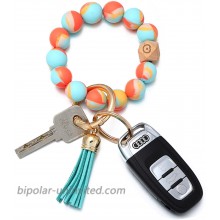 Coolcos Silicone Key Ring Bracelet for Women Portable Keychain Holder Car Keychain Elastic Beaded Wristlet with Tassel rainbow colorful at  Women’s Clothing store