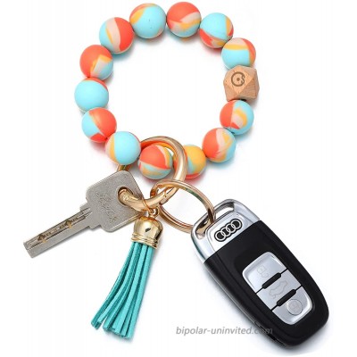Coolcos Silicone Key Ring Bracelet for Women Portable Keychain Holder Car Keychain Elastic Beaded Wristlet with Tassel rainbow colorful at  Women’s Clothing store