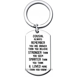 Cousin Gifts Dog Tag Key Chain Men Women Boy Girl Graduation New Year Gifts You are Braver Stronger Smarter than you think at  Women’s Clothing store