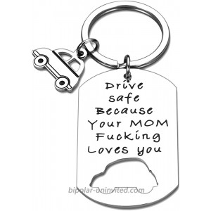 Funny New Driver Gift Drive Safe Your Mom Loves You Keychain for Son Daughter from Mom Dad Stocking Stuffer Trucker BFF 16th Birthday Gift Promise Keyring Valentine for Teens Adult Boys Girls Him Her at  Women’s Clothing store