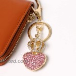JJIA Keychains for Women Best Friend Girlfriend Gifts Love Heart and Crown Crystal Rhinestone Keychain Key Chain Purse Pendant Handbag Bag Decoration Pink
