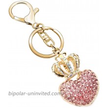JJIA Keychains for Women Best Friend Girlfriend Gifts Love Heart and Crown Crystal Rhinestone Keychain Key Chain Purse Pendant Handbag Bag Decoration Pink