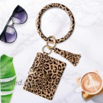 Keychain Bracelet with Card Holder for women|3 Card Slots|PU Leather Wristlet Keyring Bangle - Leopard Brown at Women’s Clothing store