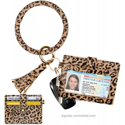 Keychain Bracelet with Card Holder for women|3 Card Slots|PU Leather Wristlet Keyring Bangle - Leopard Brown at  Women’s Clothing store