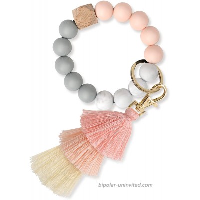 Keychain Bracelet Wristlet YUOROS Bead Key Ring Chain for Women with Bohemian Tassel for Car Pink