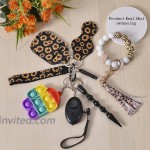 Leopard Silicone Beads keyring Set Women Self Defense Keychain Safety Keychain with Alarm Window Breaker Wristlet Tassel Car Keychain Gift
