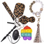 Leopard Silicone Beads keyring Set Women Self Defense Keychain Safety Keychain with Alarm Window Breaker Wristlet Tassel Car Keychain Gift