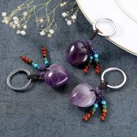MANIFO Natural Amethyst Heart Crystal Keychain 7 Chakra Healing Gemstone Key Ring Charm for Women