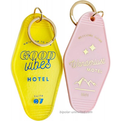 Motel Keychain 2pc - Vintage Hotel Key Chain - Retro Keyring - Cute Keychains for Women - Pretty Key Ring for Girls or Boys Motel Pink Yellow at  Women’s Clothing store