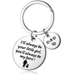 N A Fatherâ€s Day Gift - Dad Gifts from Daughter for Birthday Christmas I'll Always Be Your Little Girl You Will Always Be My Hero Keychain Silver 30MM at Women’s Clothing store