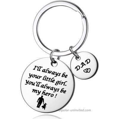 N A Fatherâ€s Day Gift - Dad Gifts from Daughter for Birthday Christmas I'll Always Be Your Little Girl You Will Always Be My Hero Keychain Silver 30MM at  Women’s Clothing store