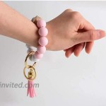 shuang qing Key Ring Bracelet Wristlet Keychain with Beaded Tassel Silicone Bracelet Keychain Portable House Car Keys Ring Holder for Women and Girls Leopard at Women’s Clothing store