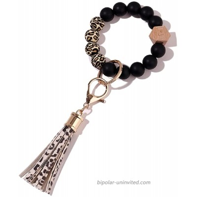 shuang qing Key Ring Bracelet Wristlet Keychain with Beaded Tassel Silicone Bracelet Keychain Portable House Car Keys Ring Holder for Women and Girls Leopard at  Women’s Clothing store