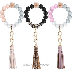 Silicone Key Ring Bracelet Silicone Beaded Bangle Keychain Wristlet with PU Leather Tassel for Women Girls at  Women’s Clothing store