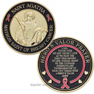 St. Agatha Matron Saint of Breast Cancer Challenge Coin with Hero's Valor Prayer 1-Pack One Coin at  Men’s Clothing store