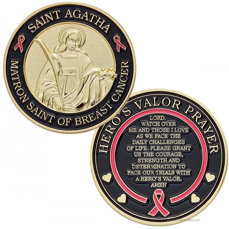 St. Agatha Matron Saint of Breast Cancer Challenge Coin with Hero's Valor Prayer 1-Pack One Coin at Men’s Clothing store