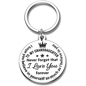 To My Granddaughter Gifts Key Chain Inspirational Granddaughter Birthday Graduation Christmas from Grandma Grandpa to Girls Teenage Kids Never Forget That I Love You Forever Stocking Stuffer Present