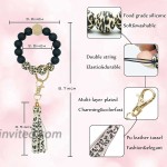 Women Silicone Bracelet Keychain Wristlet Beaded Key Ring Leopard Bangle Chains with Leather Tassel at Women’s Clothing store