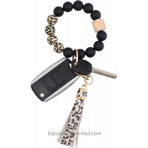 Women Silicone Bracelet Keychain Wristlet Beaded Key Ring Leopard Bangle Chains with Leather Tassel at  Women’s Clothing store