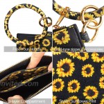 Women's Circle Keyring Wristlet Clutch Wallet PU Wallet Bracelets Key Ring Zipper Clutch Purses with Bangle Keychain Sunflower