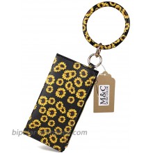 Women's Circle Keyring Wristlet Clutch Wallet PU Wallet Bracelets Key Ring Zipper Clutch Purses with Bangle Keychain Sunflower