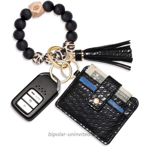 Wristlet Bracelet Keychain Wallet Silicone Bead House Car Key Ring Pocket Credit Card Holder Black 1 at  Women’s Clothing store