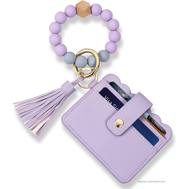 Wristlet Keychain Key Ring Bracelet Silicone Chain Beaded Bangle Card Holder at Women’s Clothing store